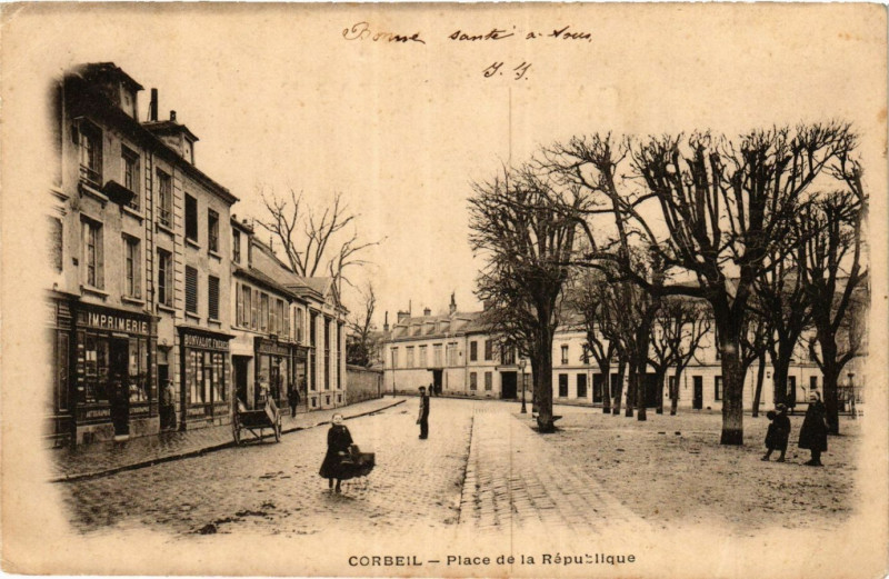 Carte postale ancienne Corbeil - Place de la Republique