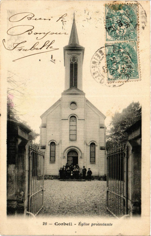 Carte postale ancienne Corbeil - Eglise protestante