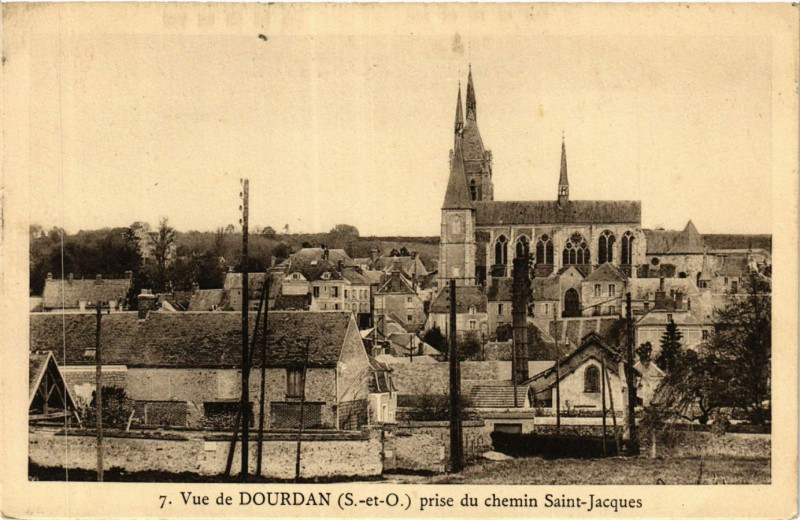 Carte postale ancienne Dourdan - Vue de Dourdan - prise du chemin Saint-Jacques à Dourdan