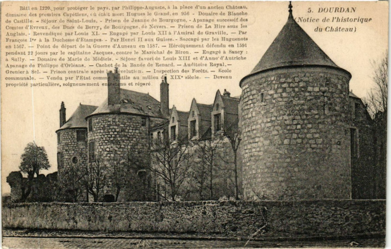Carte postale ancienne Dourdan - Notice de l'historique de Chateau à Dourdan