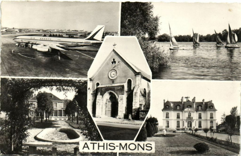 Carte postale ancienne Athis - Mons Aéroport d'Orly - Régates L'église La poste -... à Athis-Mons