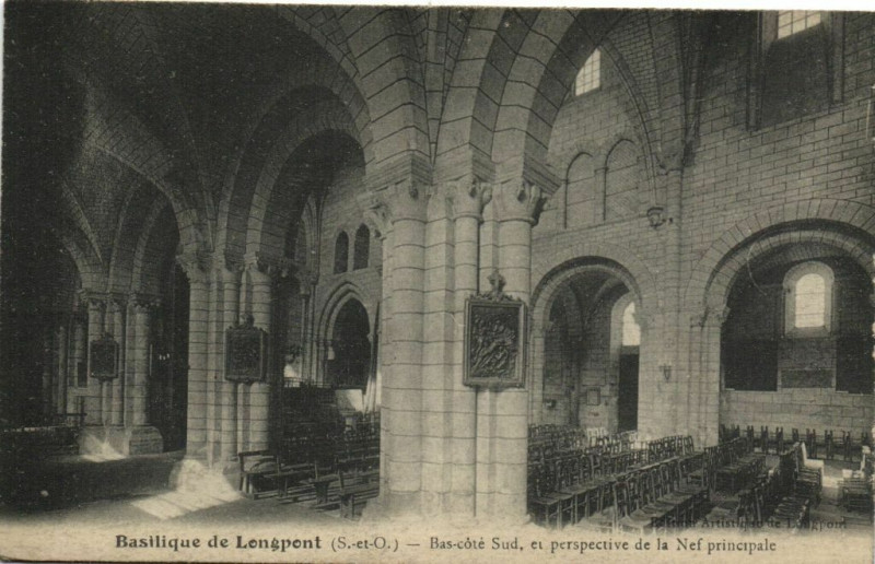 Carte postale ancienne Basilique de Lencpont (S.-et-O.) Bas-coté Sud , et perspective....