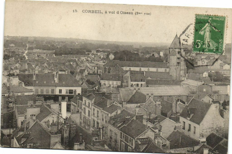 Carte postale ancienne Corbeil - á vol d'Oiseau