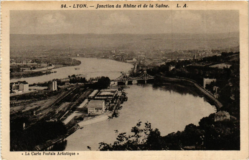 Carte postale ancienne Lyon - Jonction du Rhone et de la Saone à Lyon