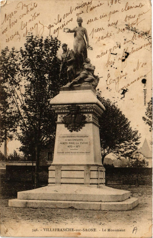 Carte postale ancienne Villefranche-sur-Saone - Le Monument à Villefranche-sur-Saône