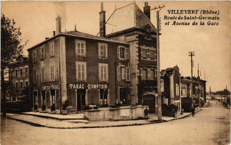 Carte postale ancienne Villevert-Neuville - Route de Saint-Germain et Avenue de la Gare