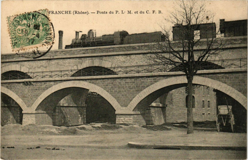 Carte postale ancienne Villefranche-sur-Saone - Pont du P. L. M. et du C. F. B. à Villefranche-sur-Saône