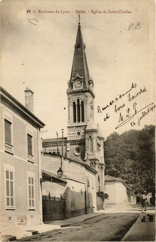 Carte postale ancienne Serin - Eglise de Saint-Charles - Env. de Lyon à Lyon