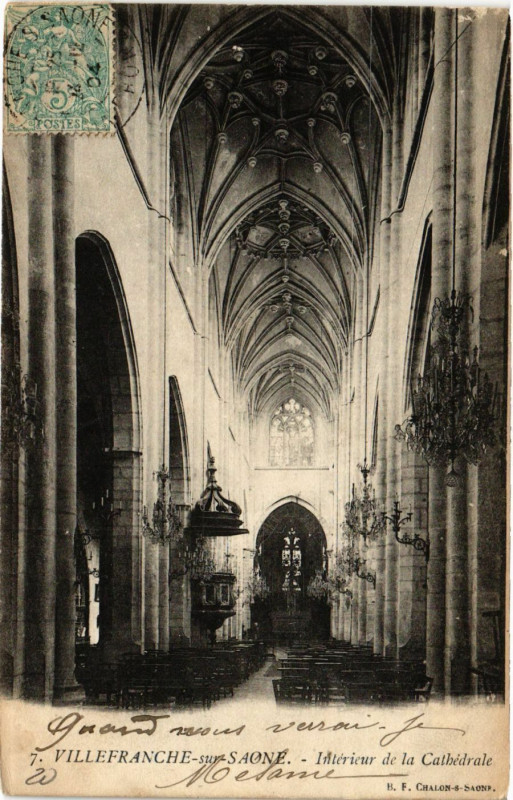 Carte postale ancienne Villefranche-sur-Saone - Intérieur de la Cathédrale à Villefranche-sur-Saône