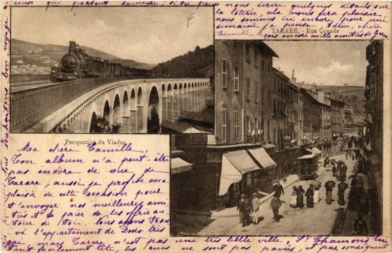 Carte postale ancienne Tarare - Rue Grande - Perspective du Viaduc à Tarare
