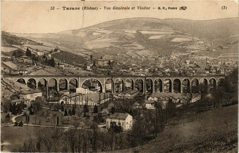 Carte postale ancienne Tarare - Vue générale et Viaduc à Tarare