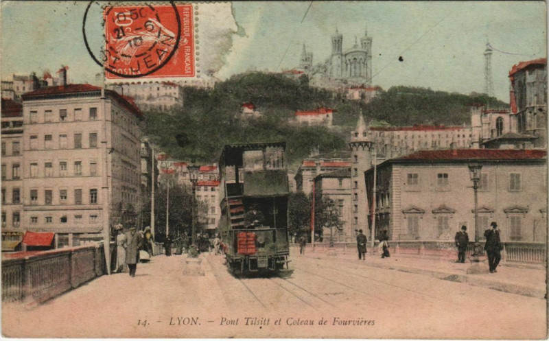 Carte postale ancienne Lyon Pont Tilsitt et Coteau à Lyon