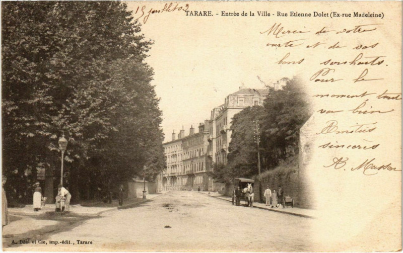 Carte postale ancienne Tarare - Entree de la Ville - Rue Etienne Dolet à Tarare