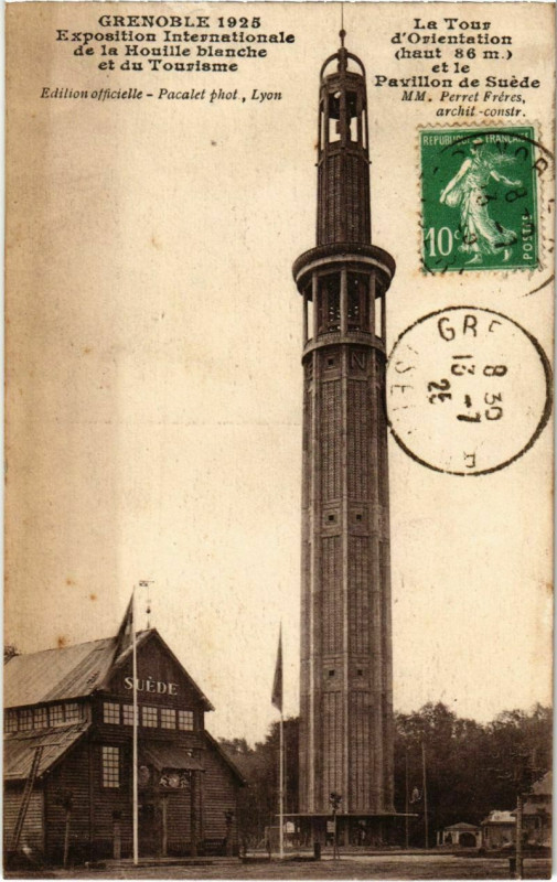 Carte postale ancienne Exposition Internationale de la Houille blanche et du Tourisme - La Tour d'Orientation à Grenoble