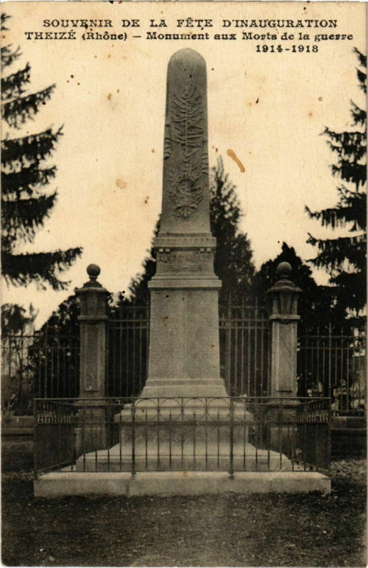 Carte postale ancienne Theize - Monument aux Morts de la Guerre 1914-1918 à Theizé