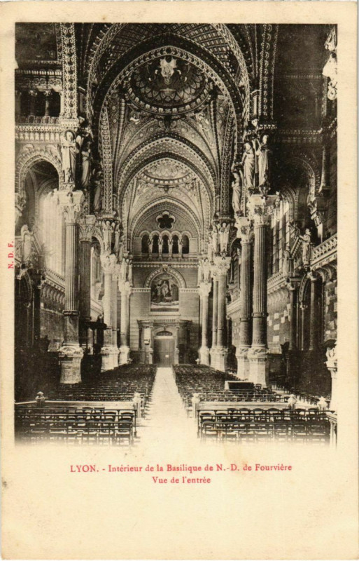 Carte postale ancienne Lyon- Interieur de la Basilique de N.-D. De Fourviere France à Lyon