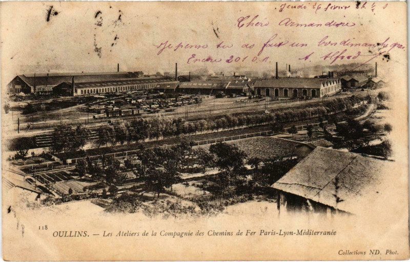Carte postale ancienne Oullins Les Ateliers Rhone à Oullins
