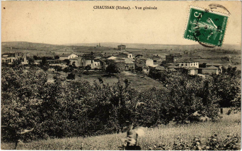 Carte postale ancienne Chaussan Vue générale Rhone à Chaussan