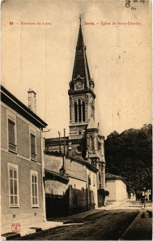 Carte postale ancienne Lyon Serin Eglise de St-Charles à Lyon