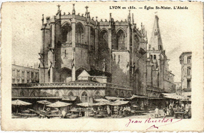 Carte postale ancienne Lyon en 1850 Eglise St. Nizier L'Abside à Lyon