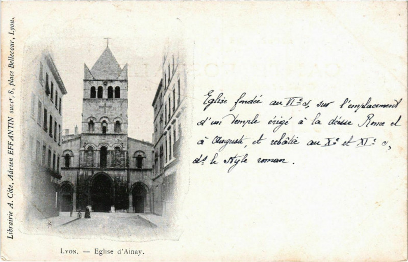 Carte postale ancienne Lyon Eglise d'Ainay à Lyon