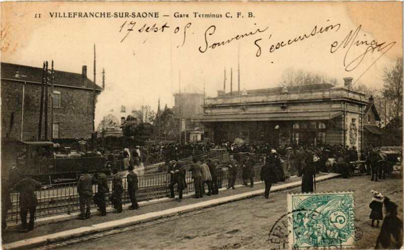 Carte postale ancienne Villefranche-sur-Saone Gare Terminus à Villefranche-sur-Saône