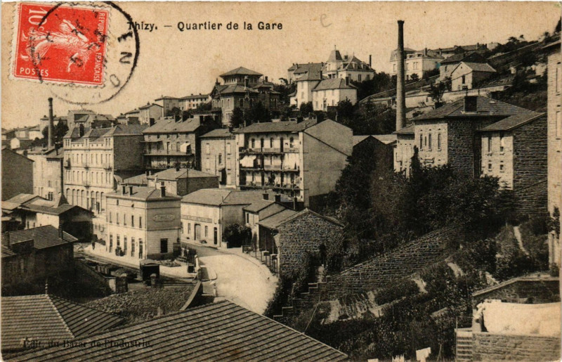 Carte postale ancienne Thizy - Quartier de la Gare