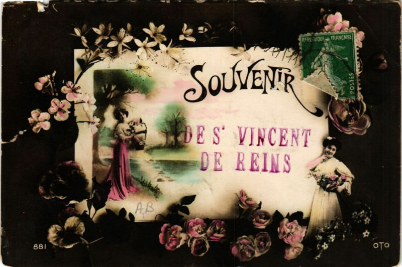 Carte postale ancienne Souvenir des Vincent de Reins