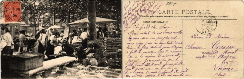 Carte postale ancienne Lyon Un coin du Marché St-Antoine. à Lyon