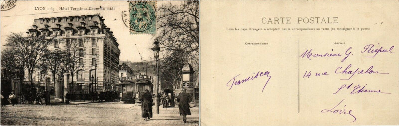 Carte postale ancienne Lyon Hotel Terminus Cours du Midi. à Lyon