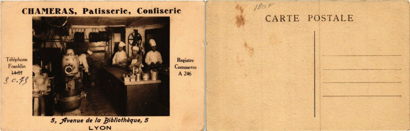 Carte postale ancienne Lyon Chameras Patisserie Confiserie. à Lyon