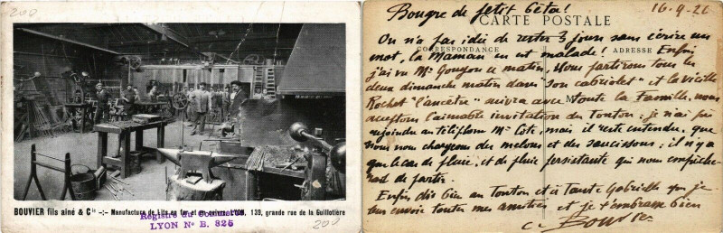 Carte postale ancienne Lyon Bouvier fils aine & Cie. Manufacture de Lits en fer. à Lyon
