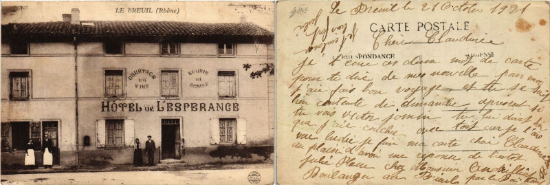 Carte postale ancienne Le Breuil Hotel de l'Esperance. au Breuil
