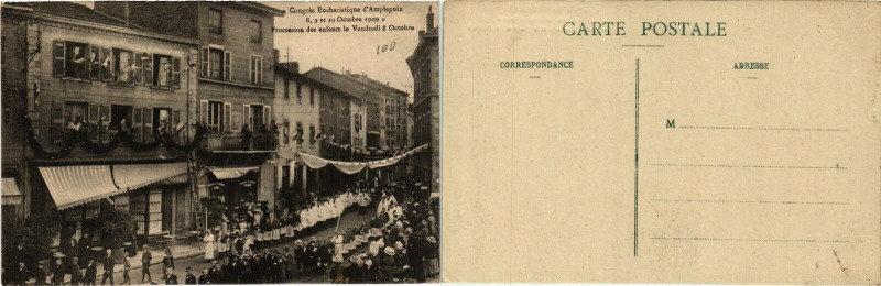 Carte postale ancienne Congres Eucharistique d'Amplepuis Procession des enfants Vendredi. à Amplepuis