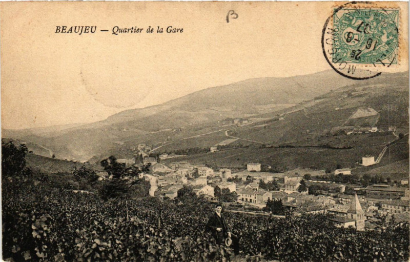 Carte postale ancienne Beaujeu Quartier de la Gare à Beaujeu