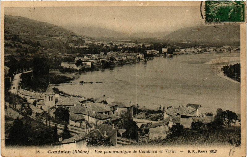 Carte postale ancienne Condrieu Vue panoramique de Condrieu et Verin à Condrieu