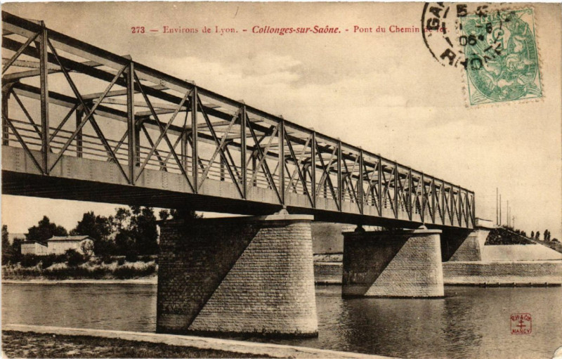 Carte postale ancienne Collonges-sur-Saone Pont du Chemin de Fer à Longes