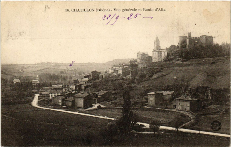 Carte postale ancienne Chatillon Vue générale et Route d'Alix à Châtillon