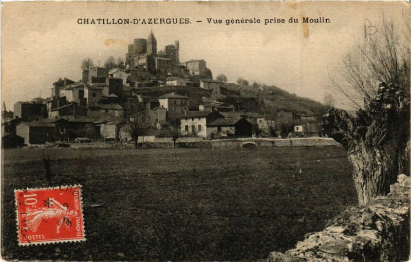 Carte postale ancienne Chatillon d'Azergues Vue générale prise du Moulin à Châtillon