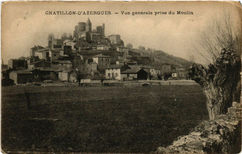 Carte postale ancienne Chatillon d'Azergues Vue générale prise du Moulin à Châtillon