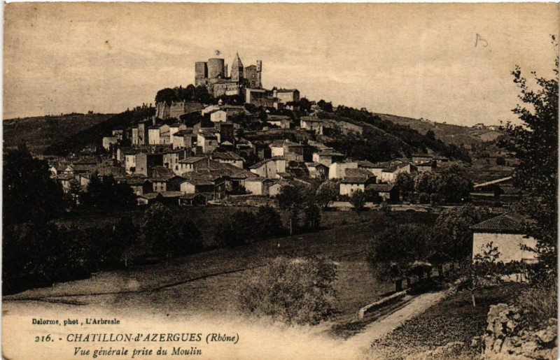 Carte postale ancienne Chatillon d'Azergues Vue générale prise de Moulin à Châtillon