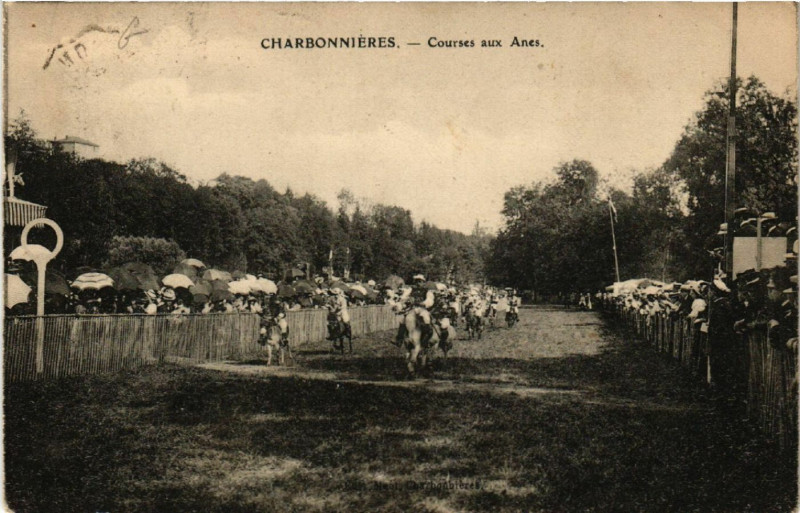 Carte postale ancienne Charbonnieres Courses aux Anes à Cours