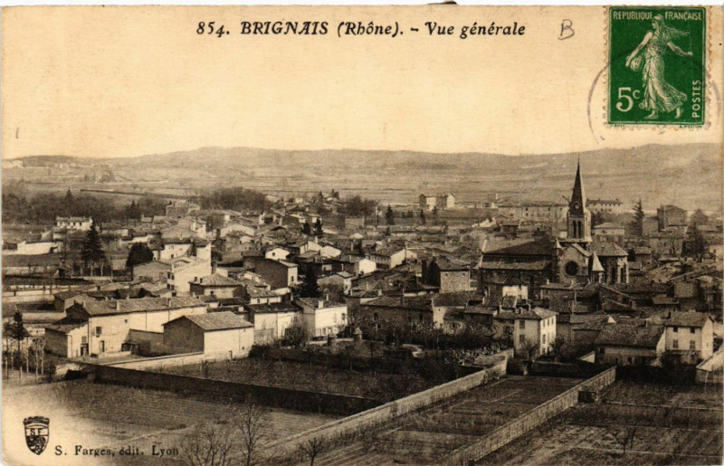 Carte postale ancienne Brignais Vue générale à Brignais
