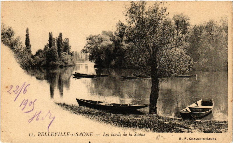 Carte postale ancienne Belleville-sur-Saone Les bords de la Saone