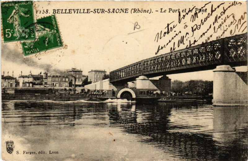Carte postale ancienne Belleville-sur-Saone Le Port et le Pont