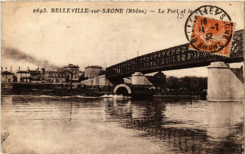 Carte postale ancienne Belleville-sur-Saone Le Port et le Pont