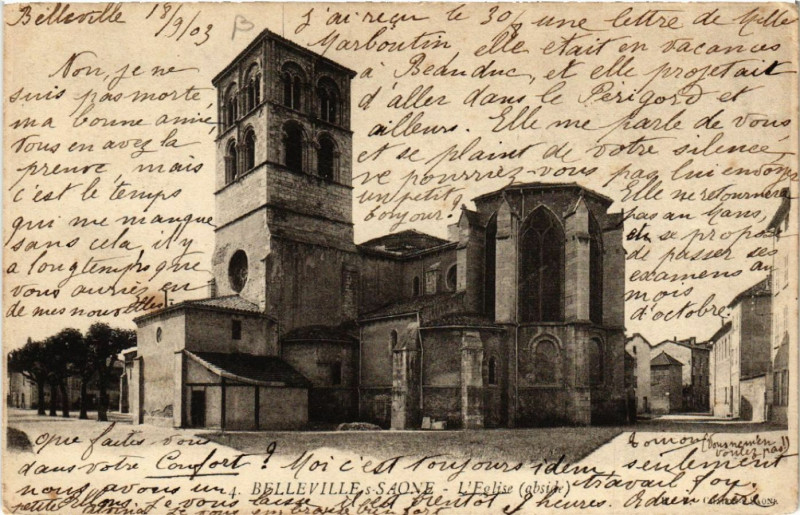 Carte postale ancienne Belleville-sur-Saone L'Eglise