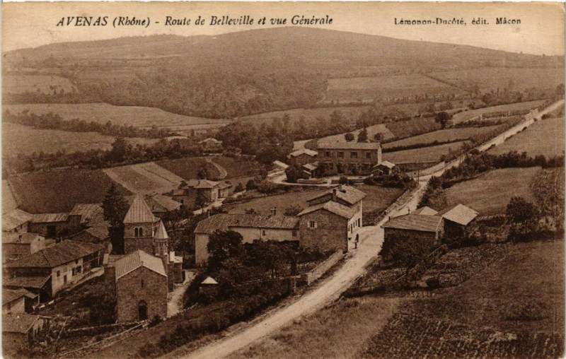Carte postale ancienne Avenas Route de Belleville et vue générale