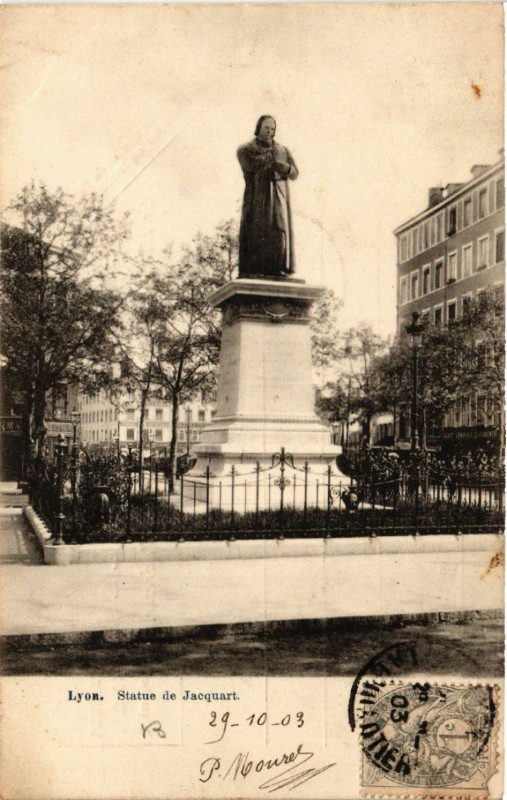 Carte postale ancienne Lyon Statue de Jacquart à Lyon