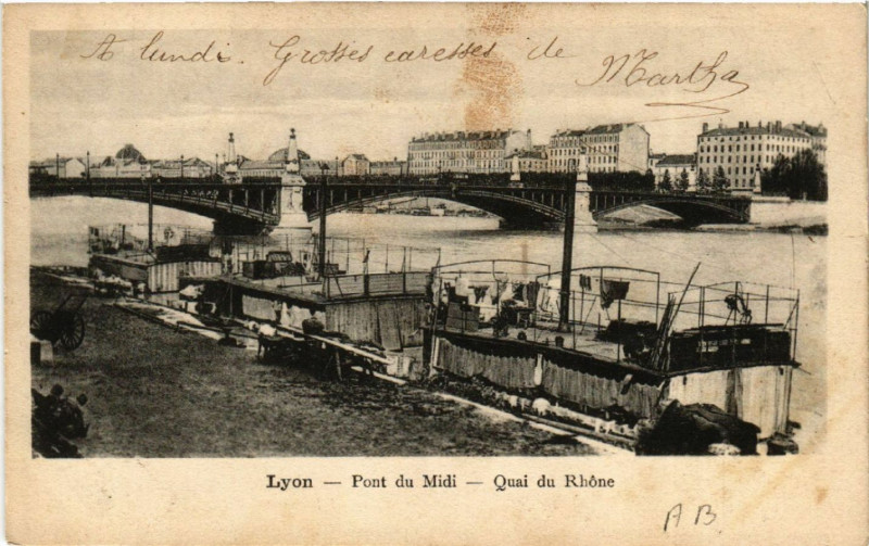 Carte postale ancienne Lyon Pont du Midi Quai du Rhone à Lyon